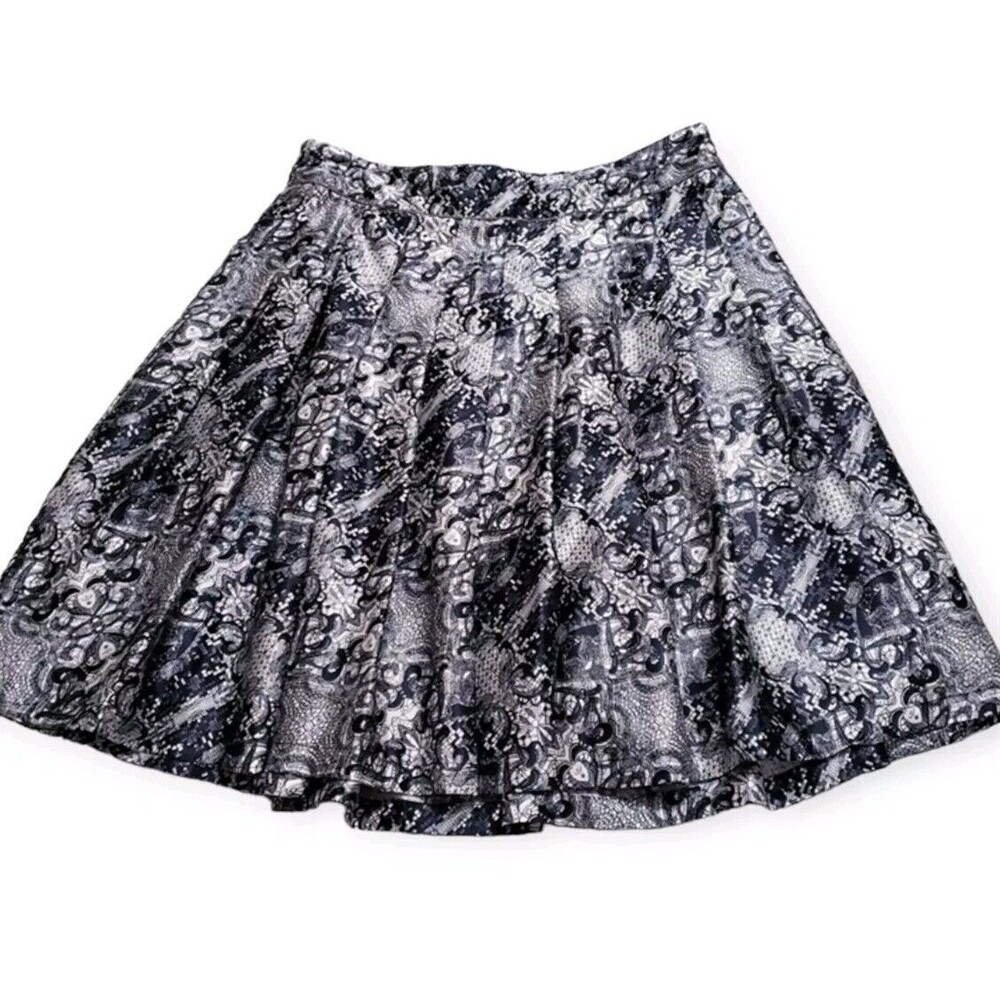 Brooks Brothers Pleated Silk Skirt Black White Lace Print Lined 8 M